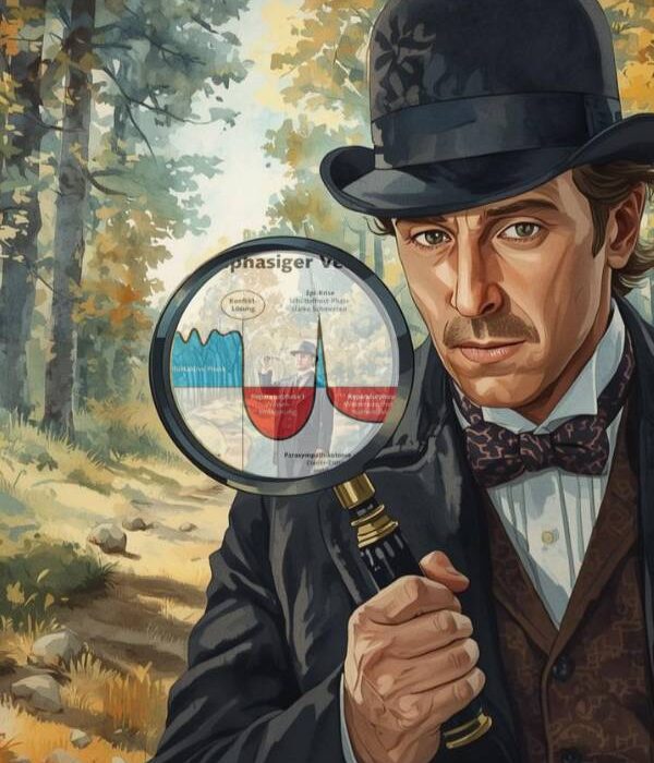 Detektiv steht im Wald und sucht das DHS